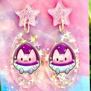 Acrylic Space Cat Dangle Earrings